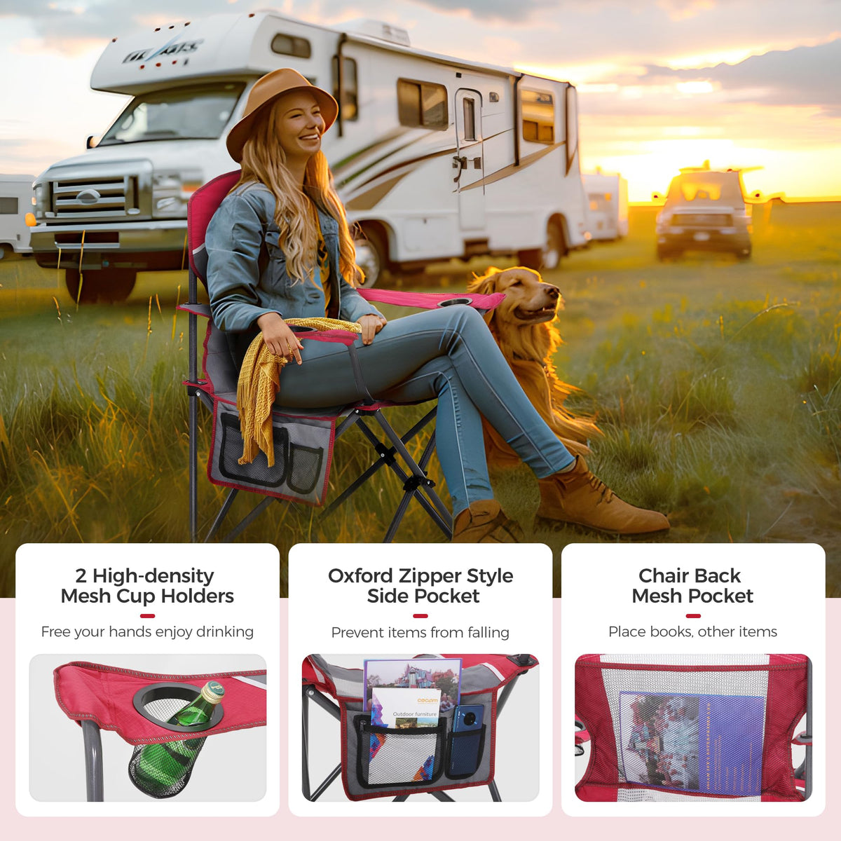ALPHA CAMP Oversized Fully Padded Camping Chairs with Lumbar Support