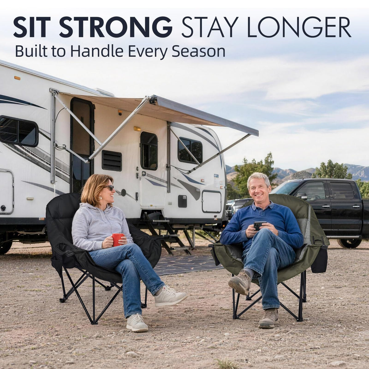 Heated Oversized Camping Chair - Heavy Duty Padded Comfy Warm Outdoor Chair