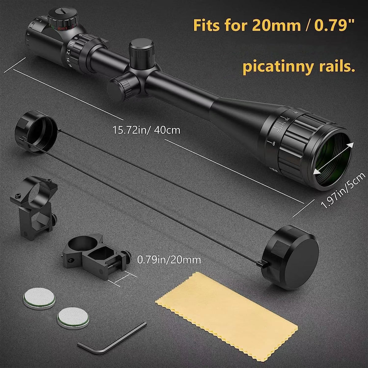 CVLIFE Rifle Scope 6-24x50 AO Red and Green Illuminated Long Range Scope for Hunting with Scope Rings