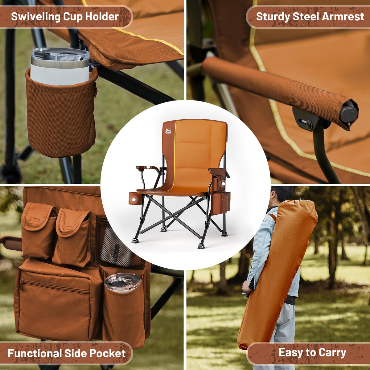 TIMBER RIDGE Oversized Folding Camping Chair High Back 500lbs