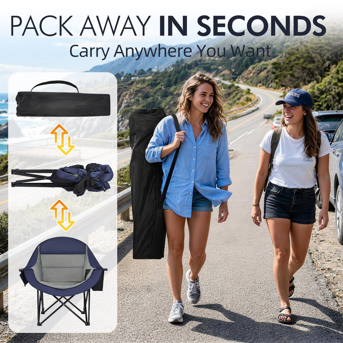 Heated Oversized Camping Chair - Heavy Duty Padded Comfy Warm Outdoor Chair