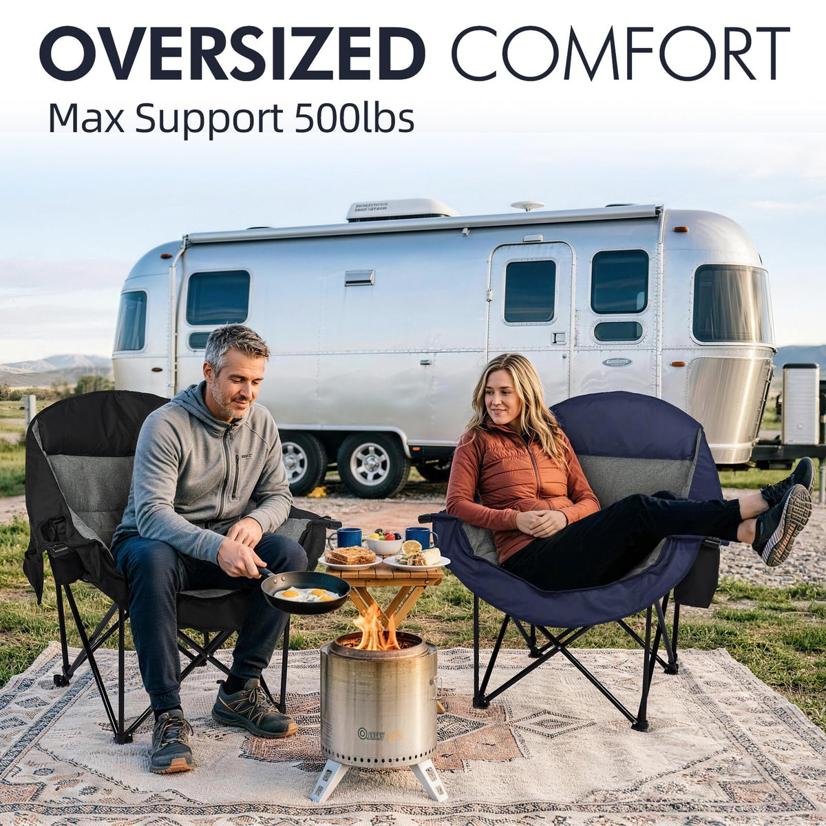 Heated Oversized Camping Chair - Heavy Duty Padded Comfy Warm Outdoor Chair