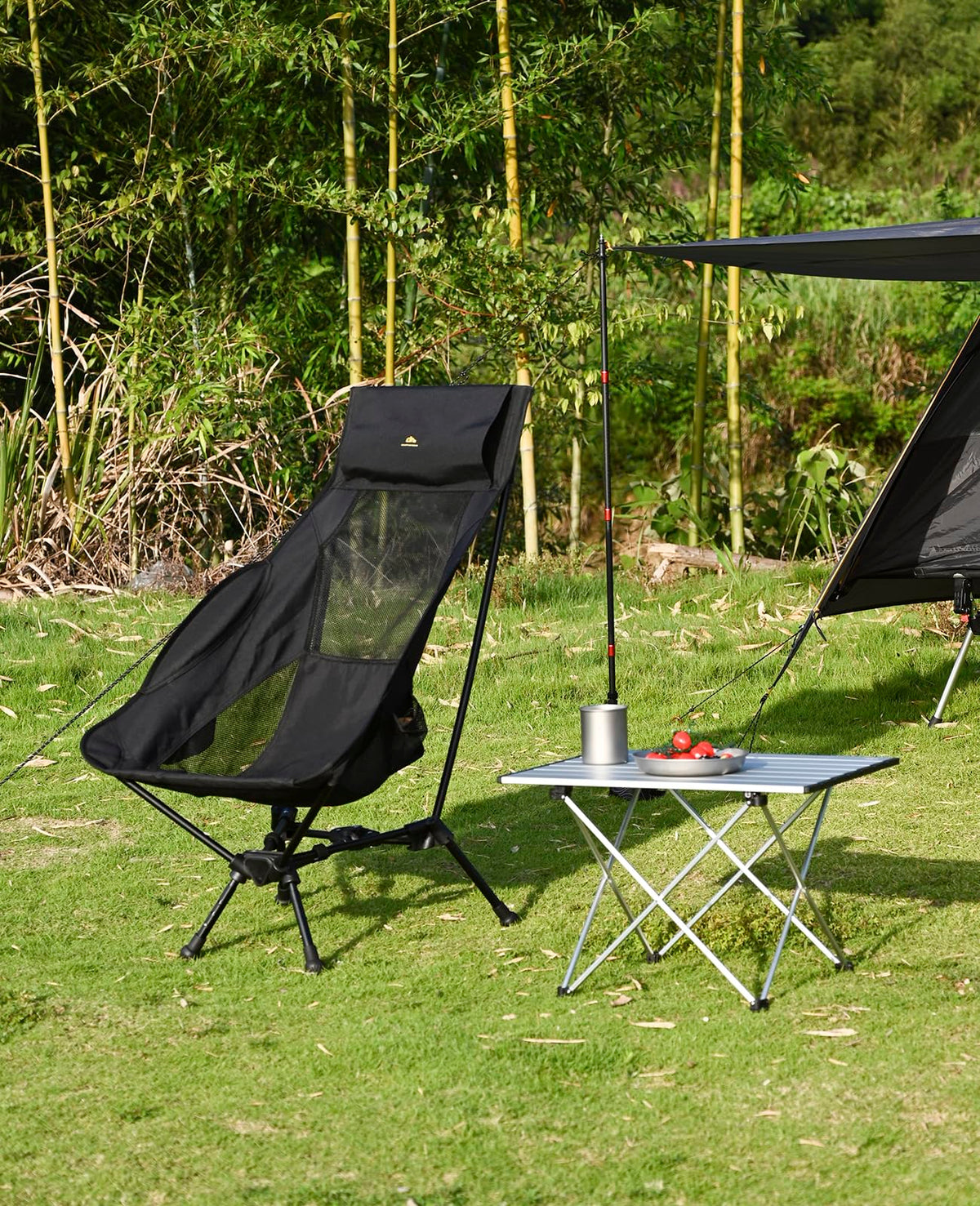 iClimb Ultralight Compact Folding Anti-Sinking Chair, Black