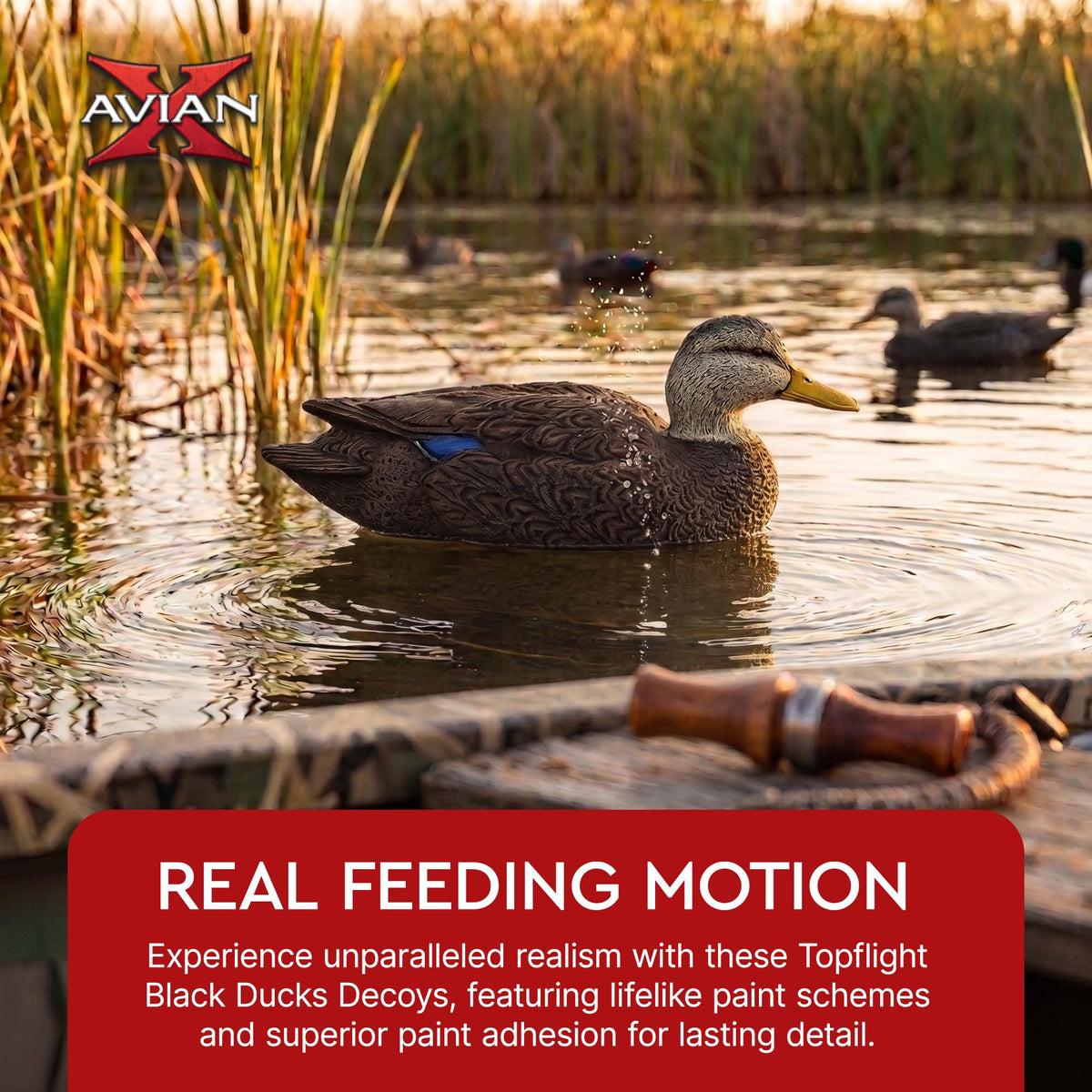 Avian-X Topflight Realistic Duck Decoy Sets with Flocked Bodies, 6 Unique Postures, Weight Forward Swim Keel, & Durable No Flake Finish