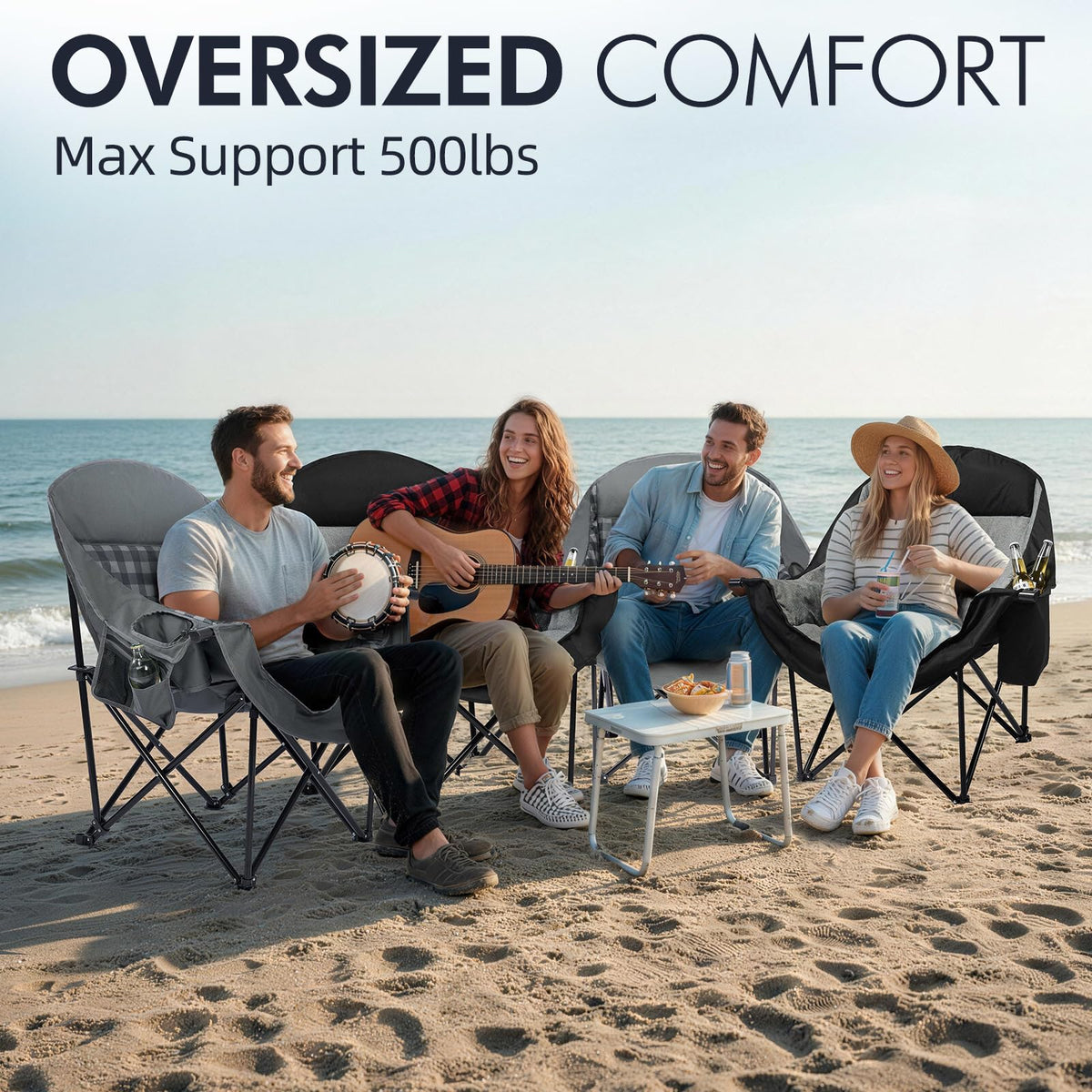 Heated Oversized Camping Chair - Heavy Duty Padded Comfy Warm Outdoor Chair