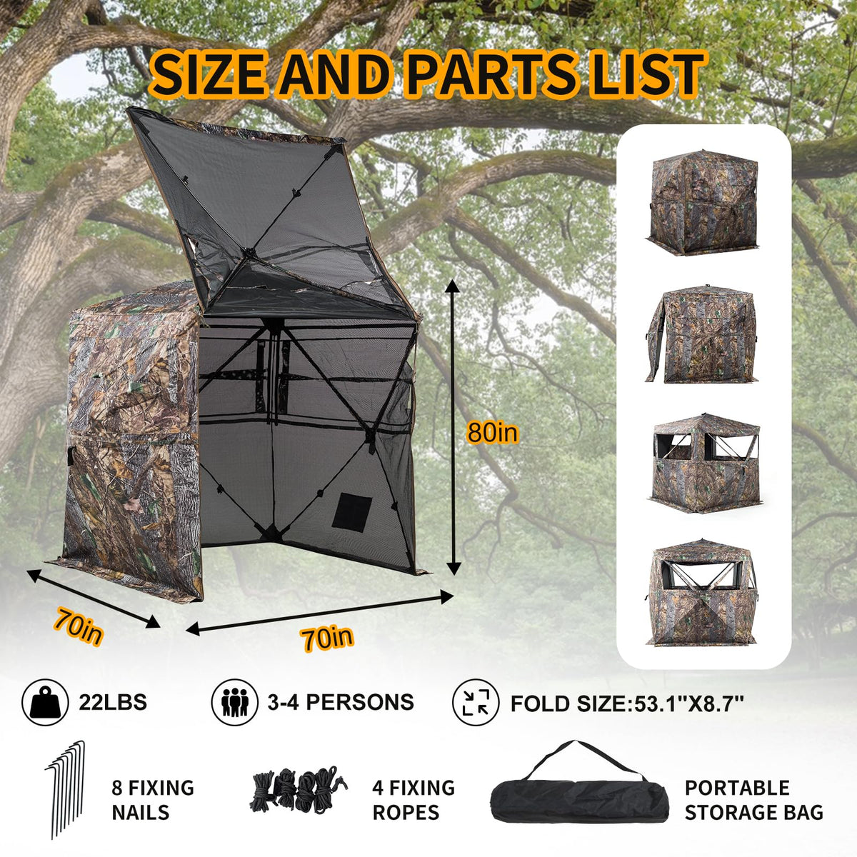 FUNHORUN Hunting Blind 270/360 See Through Deer Blind, Pop Up Ground Blind
