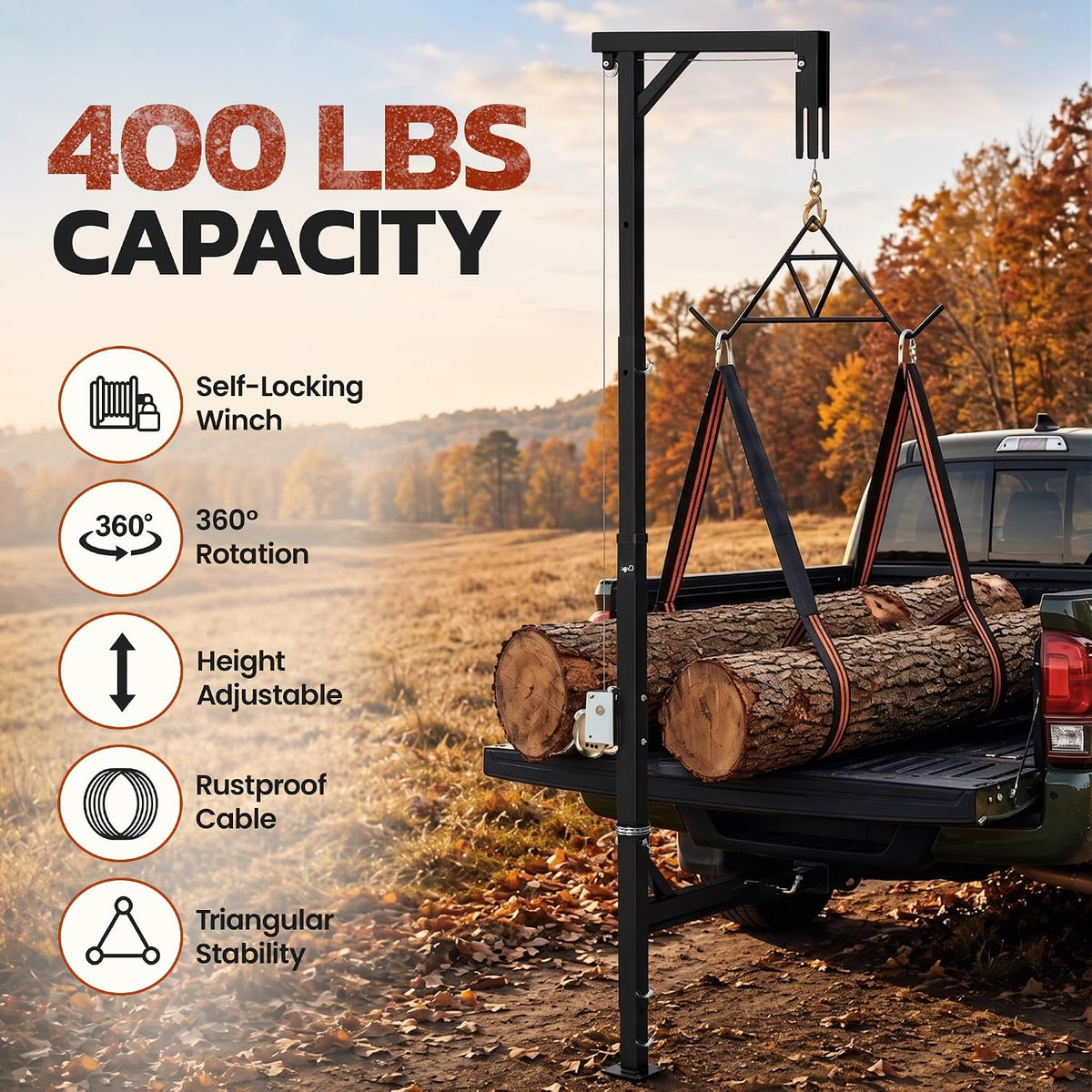 Mossy Oak Truck Hitch Game Hoist with Gambrel, 400 LB Capacity Deer Hanger