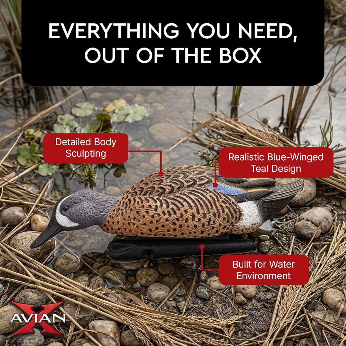 Avian-X Topflight Blue-Winged Teal Duck, Realistic Floating Outdoor Duck Decoys