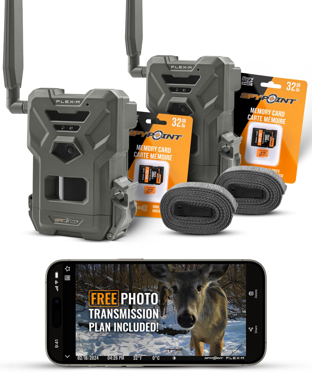 SPYPOINT Flex-M Twin, Cellular Trail Camera, Night Vision, Free Photo Plan