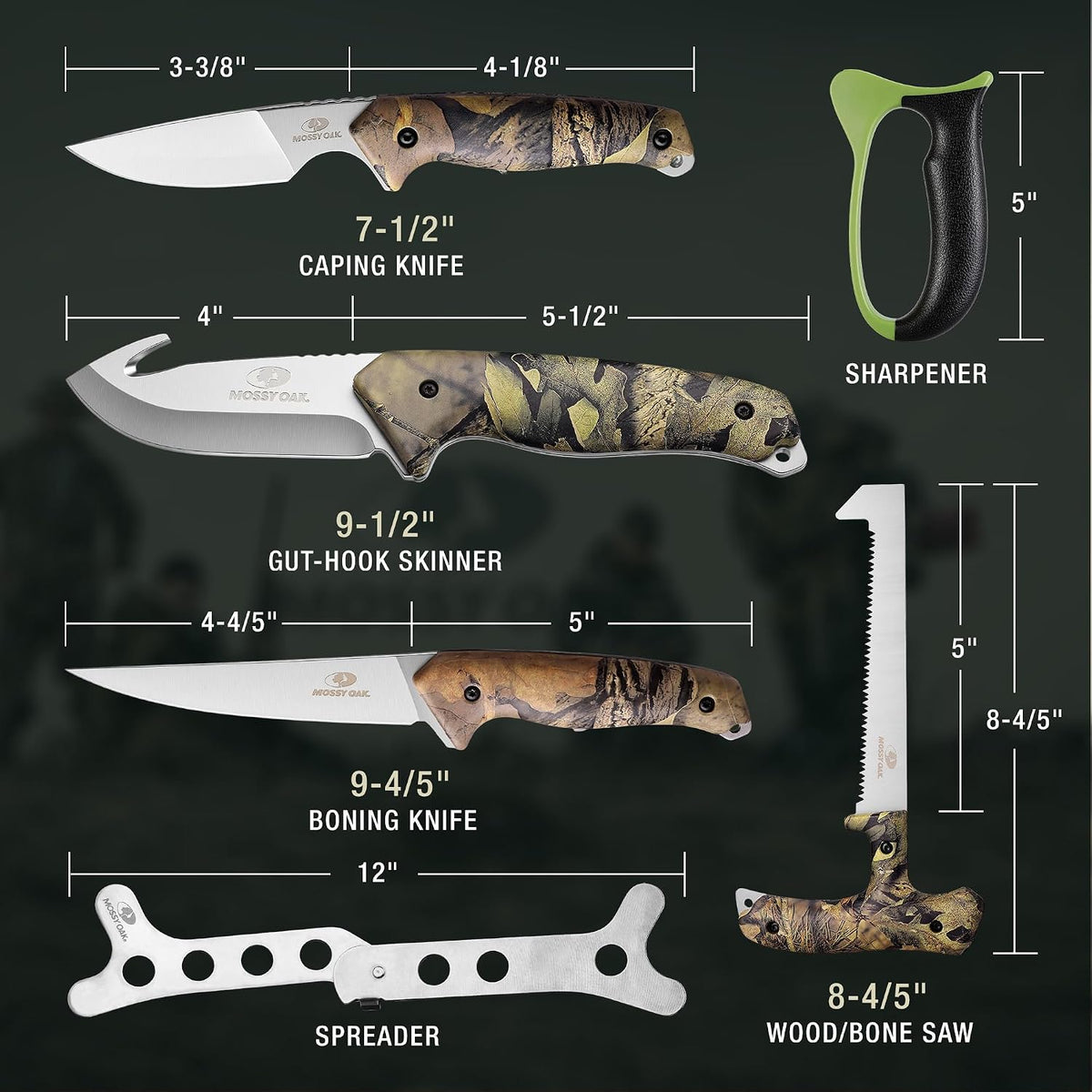 Mossy Oak Field Dressing Kit Hunting Deer Knife Set (8-Piece)
