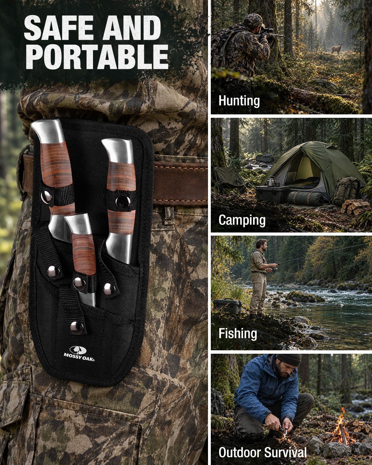 Mossy Oak Field Dressing Kit, 3PC Hunting Knife Set with Sheath
