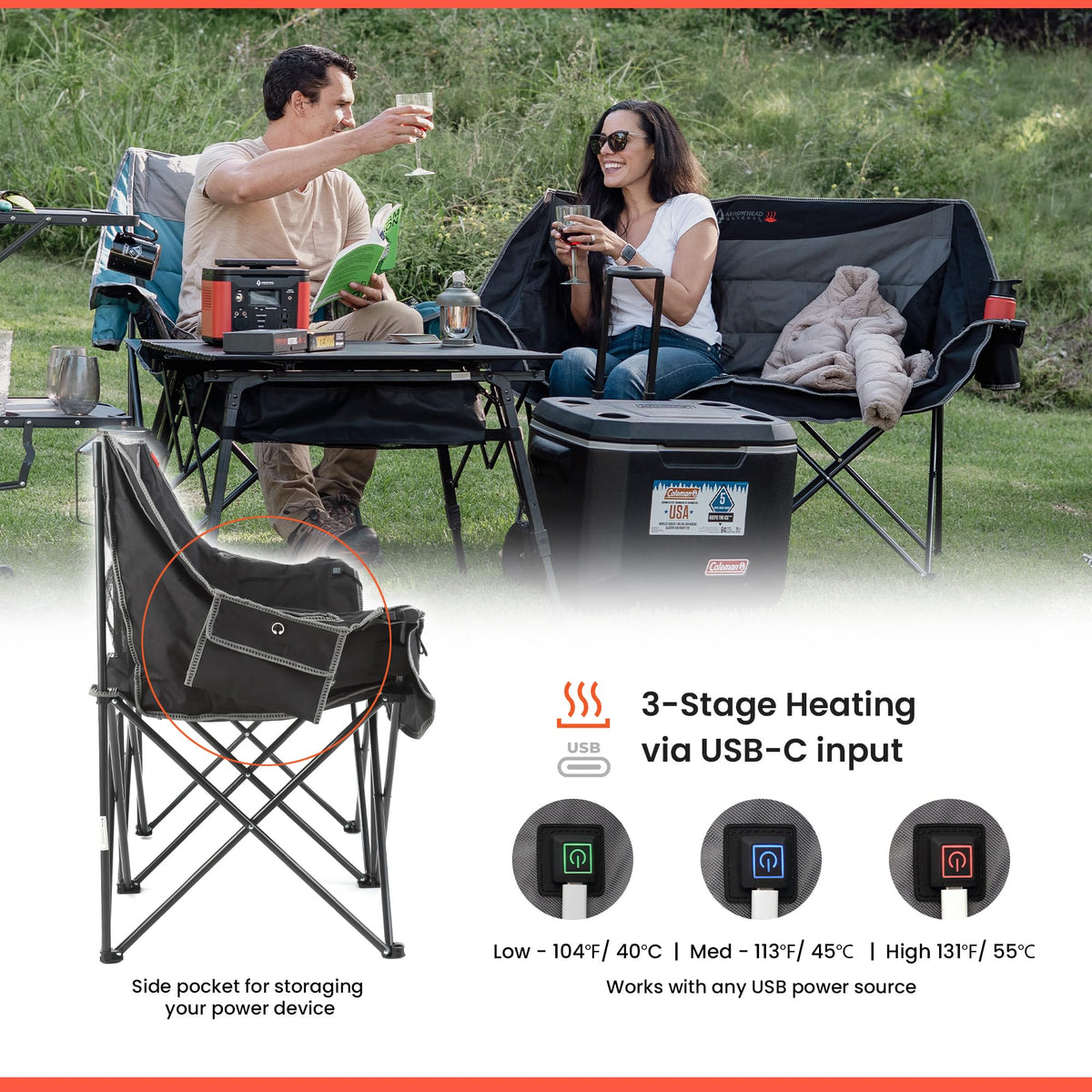 ARROWHEAD OUTDOOR Portable Folding Double Duo Camping Chair Loveseat