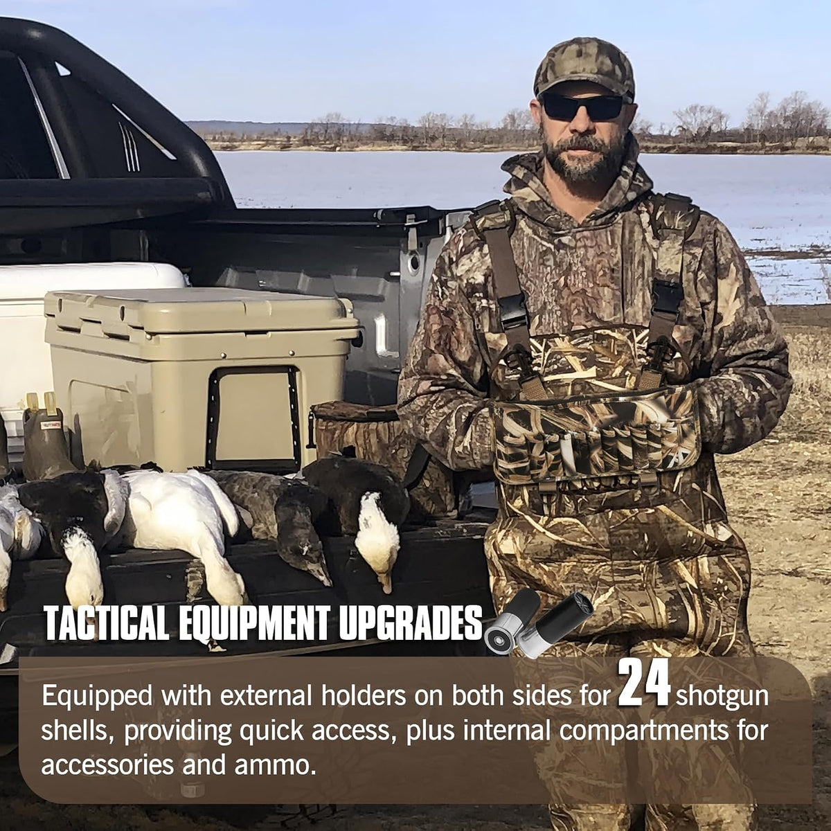 Waders Shell Holder with 24 Loops and 1 Big Pocket, Camo Wader Shell Clip for Hunting