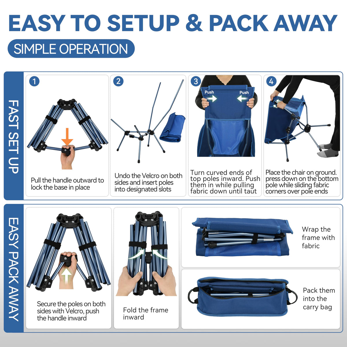 MARCHWAY Lightweight High Back Folding Camping Chair with Head Support