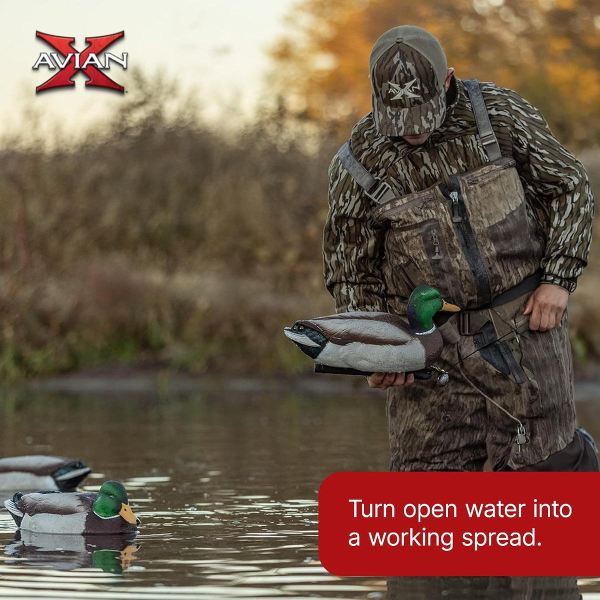 Avian X Topflight Realistic Open Water Mallard Duck Decoys with Weight-forward swim keel Set of 6 (Multicolor)