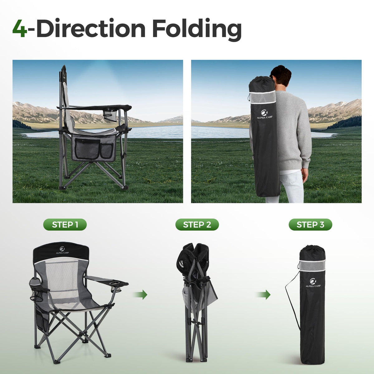 ALPHA CAMP Oversized Fully Padded Camping Chairs with Lumbar Support