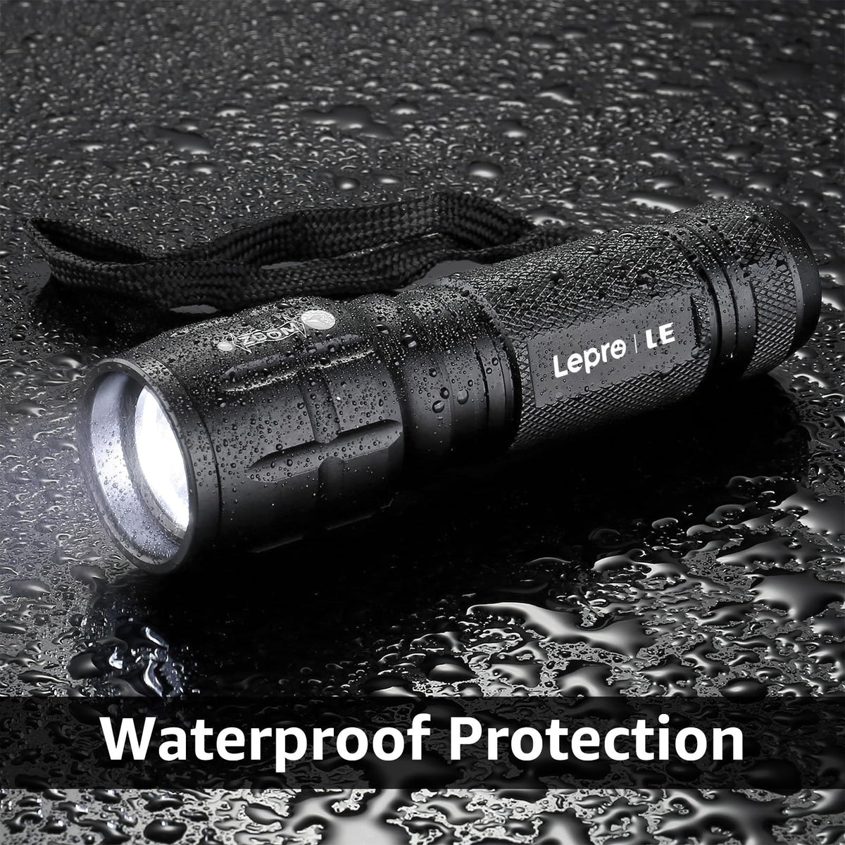 Lepro LED White Light Flashlight, High Lumens Waterproof Adjustable Focus