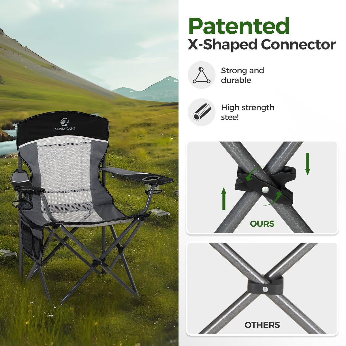 ALPHA CAMP Oversized Fully Padded Camping Chairs with Lumbar Support