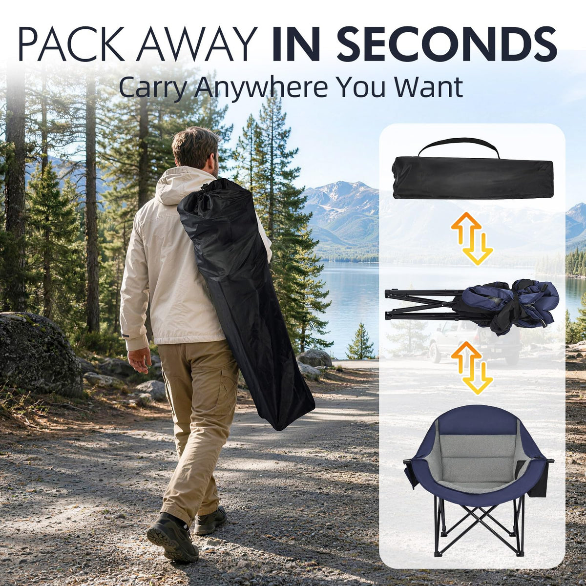 Heated Oversized Camping Chair - Heavy Duty Padded Comfy Warm Outdoor Chair