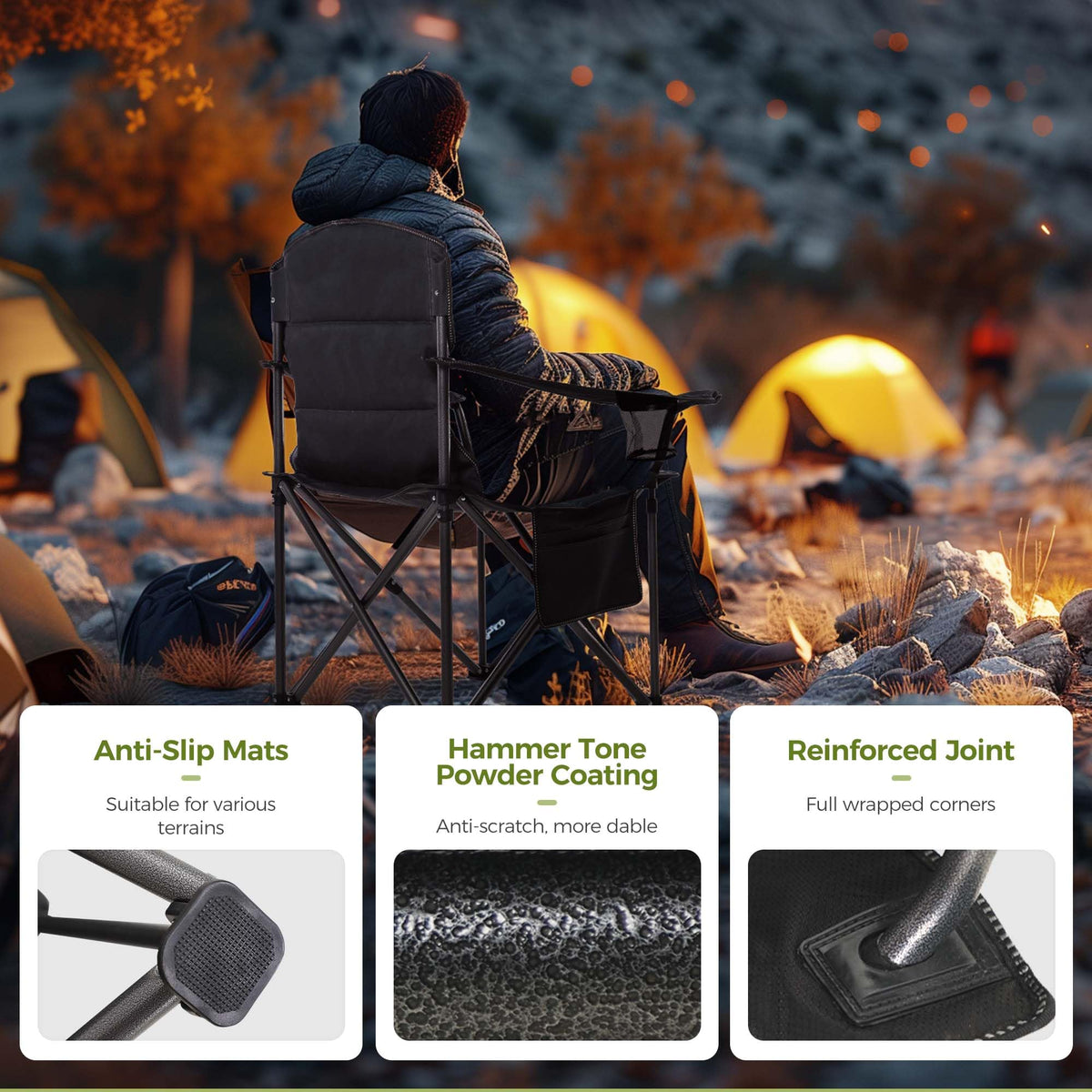 ALPHA CAMP Oversized Fully Padded Camping Chairs with Lumbar Support