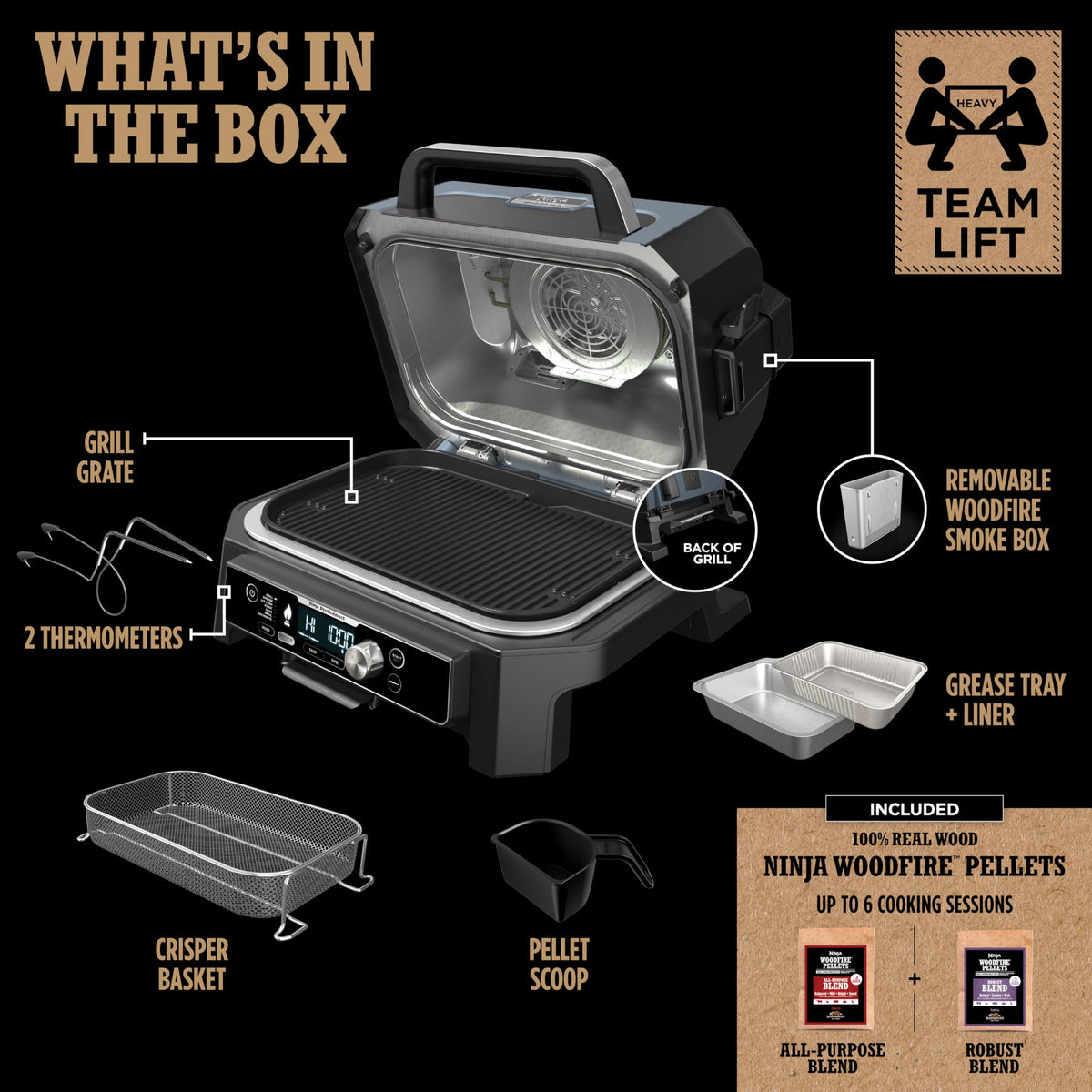 Ninja Woodfire ProConnect Premium XL Outdoor Grill & Smoker, Black & Gold