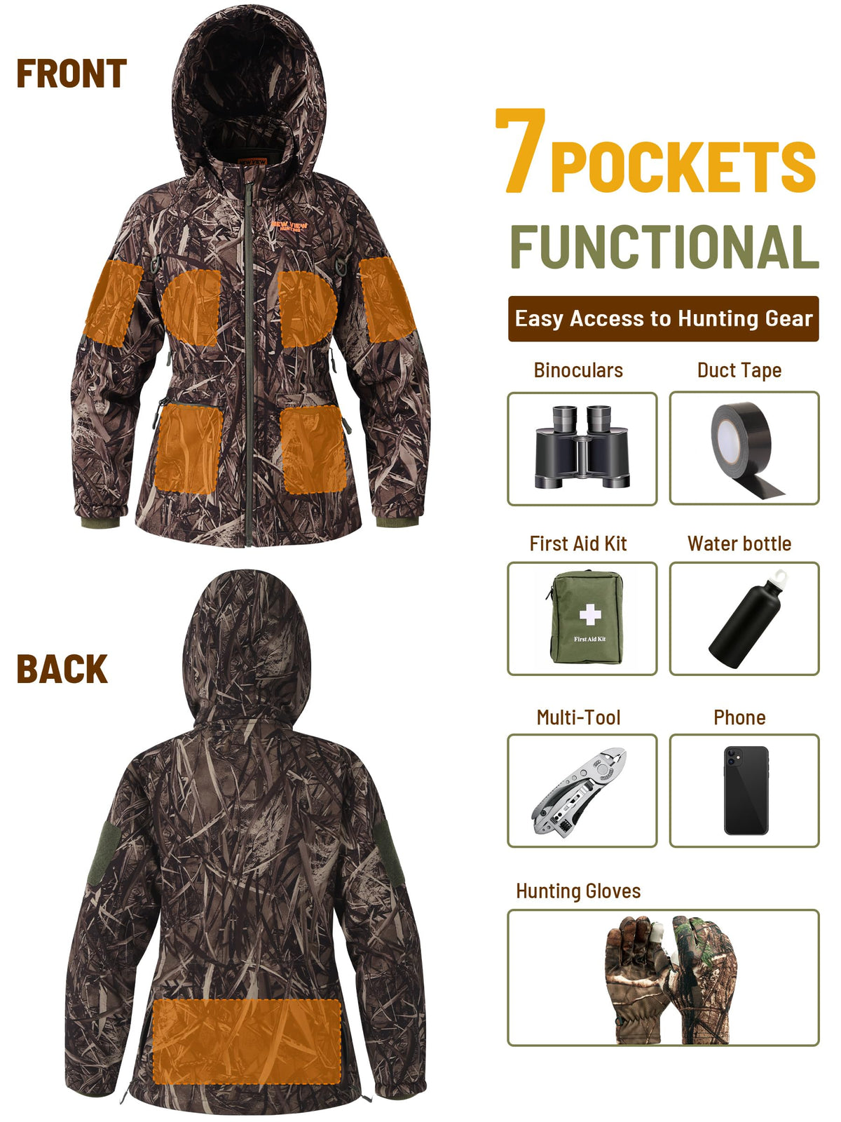 NEW VIEW Womens Hunting Clothes, Upgraded Ultra-Quiet Water Resistant Camo Hunting Jacket for Duck Waterfowl Deer Hunting