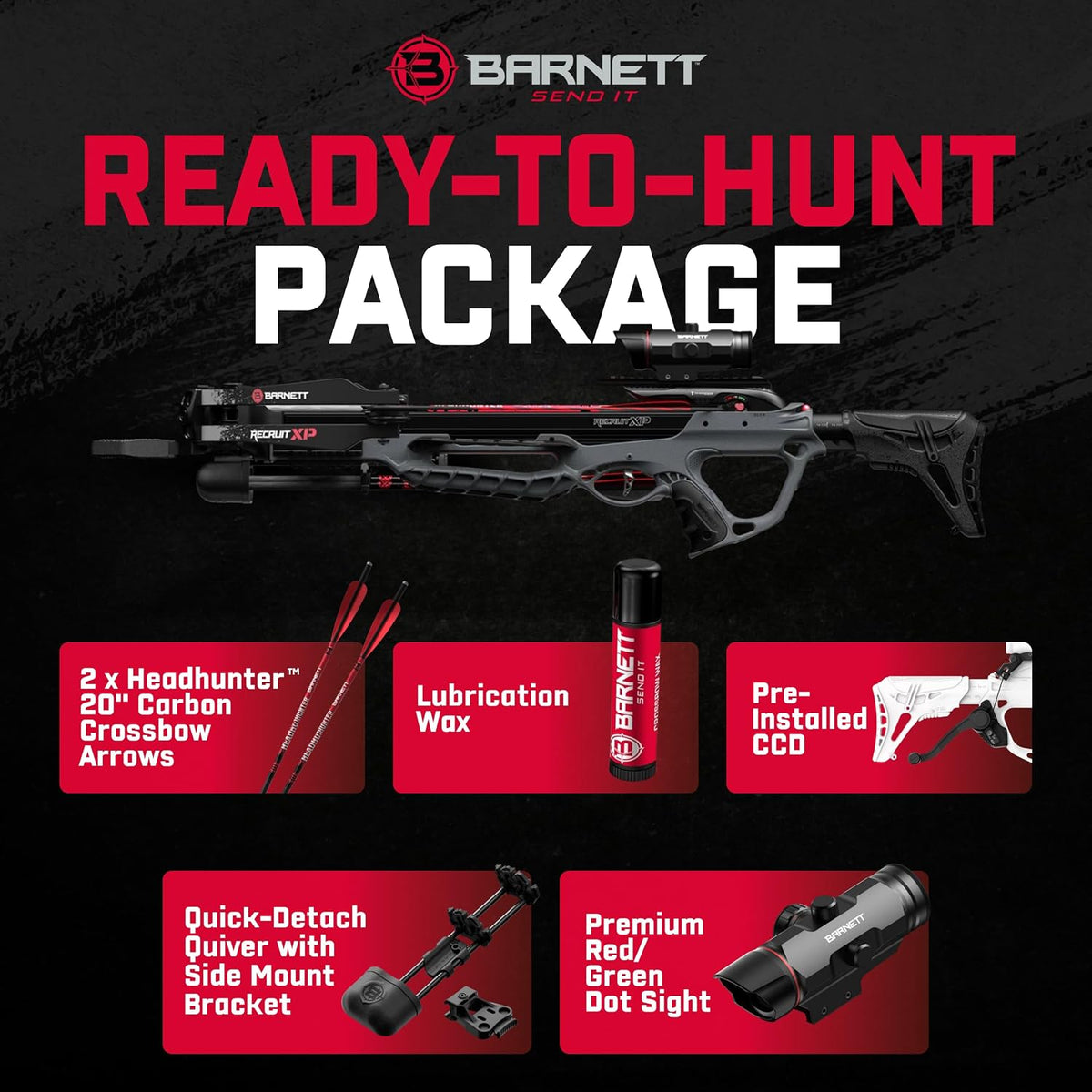 Barnett Recruit XP Crossbow Package, Compact Crossbow with 2 Arrows & 3 Dot Sight, Ideal for Hunting & Training for All Ages