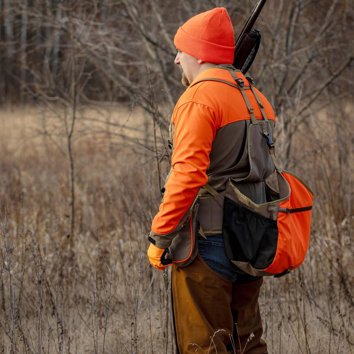Gamehide Mens Upland Game Bird Hunting Strap Vest Fully Adjusble With Orange Tipping