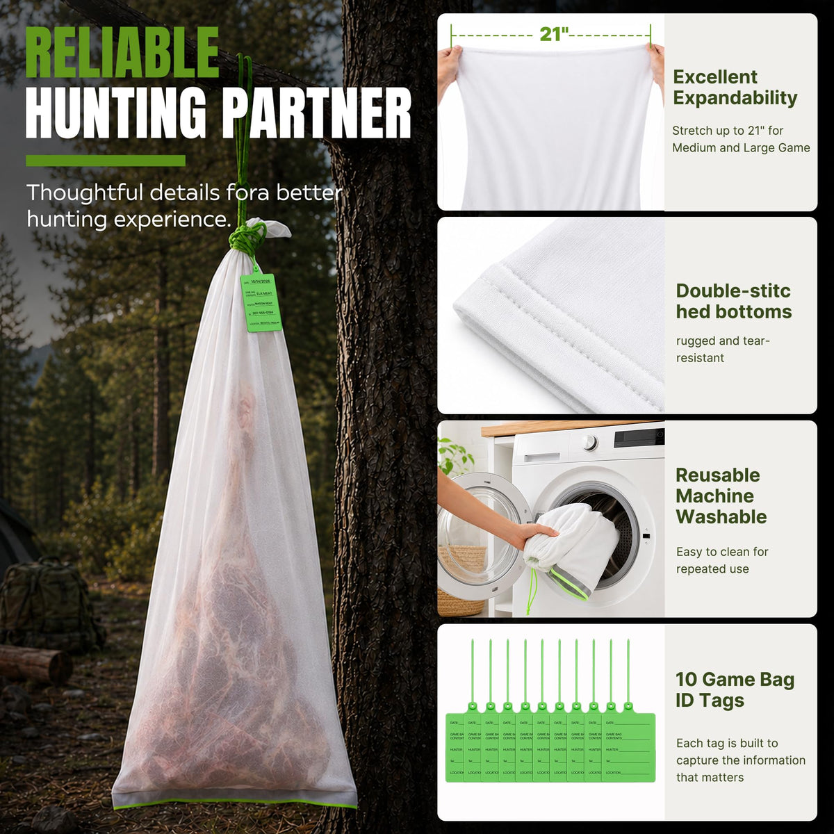 Wakhow Elk Game Bags, Field Dressing Meat Bags for Elk Deer Moose, 5 Pack