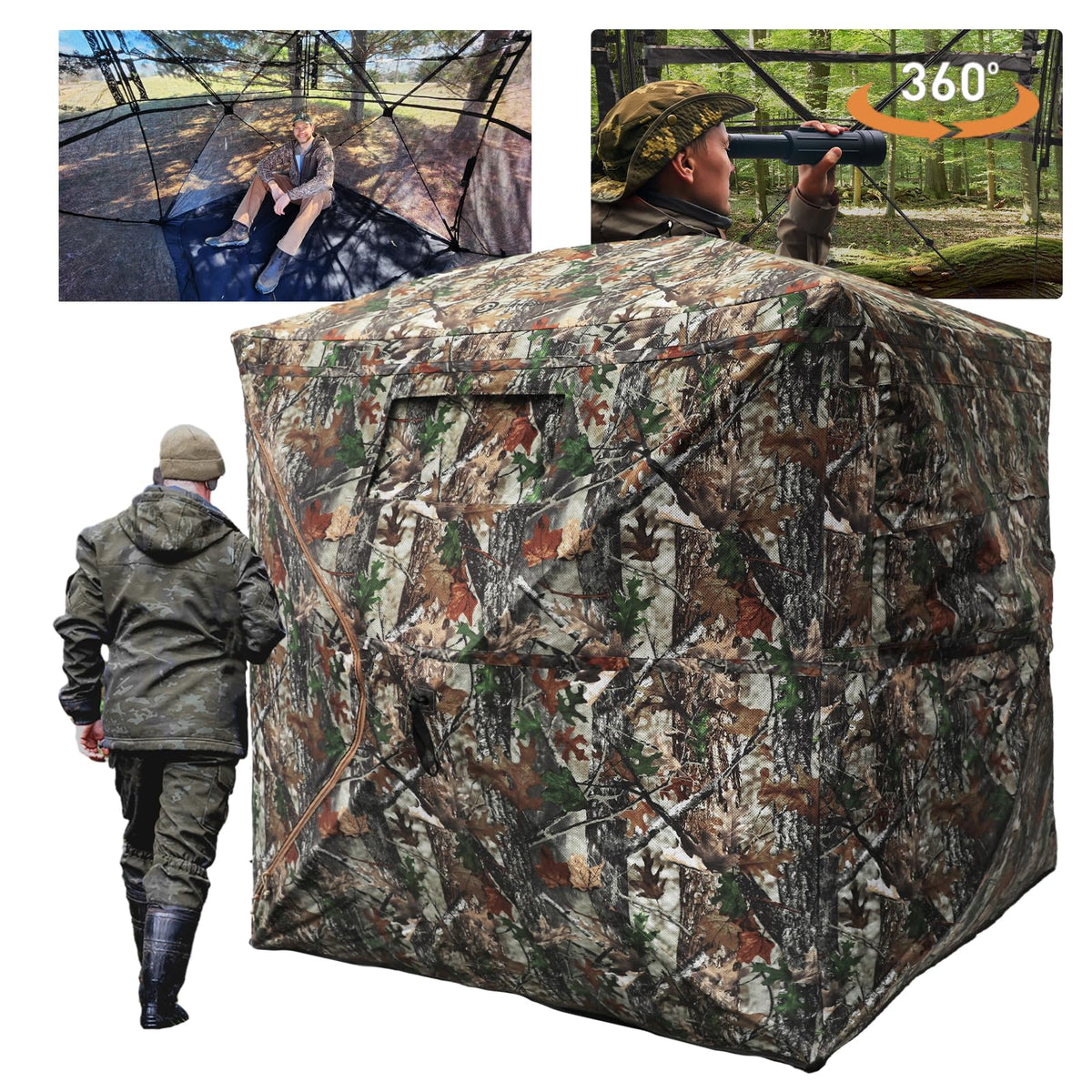 FUNHORUN Hunting Blind with Floor Mat, 360 See Through Ground Blind, Pop Up