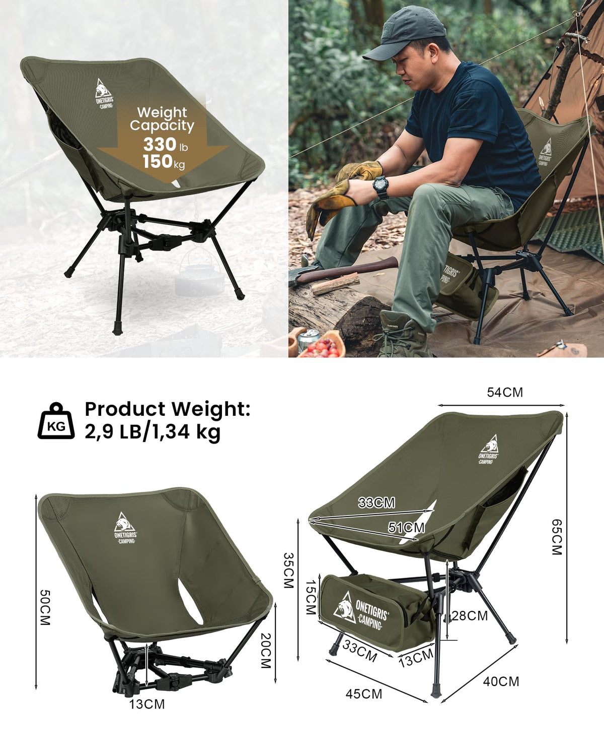 ONETIGRIS Tigerblade Camping Chair, Lightweight Folding Backpacking Hiking Chair, Compact Portable 330 lbs Capacity