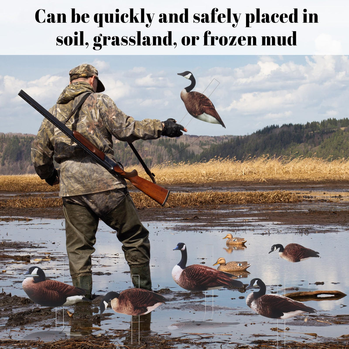 CroBlissful Goose Silhouette Decoys with Metal Stakes Goose Motion Decoys Set Outdoor Hunting Silhouette Stackable Realistic Vivid Easy to Carry for Field Pond