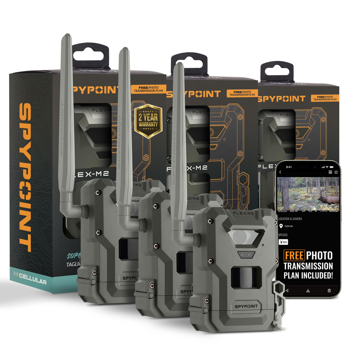 SPYPOINT Flex-M Twin, Cellular Trail Camera, Night Vision, Free Photo Plan