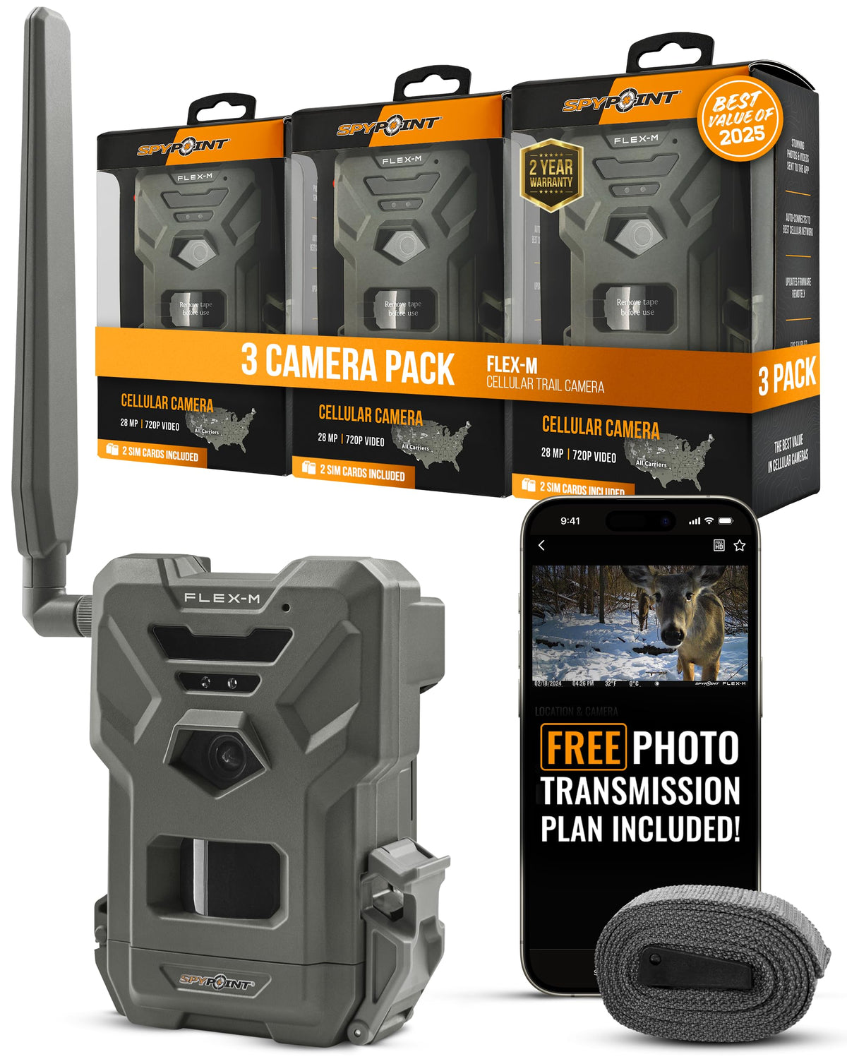 SPYPOINT Flex-M Twin, Cellular Trail Camera, Night Vision, Free Photo Plan