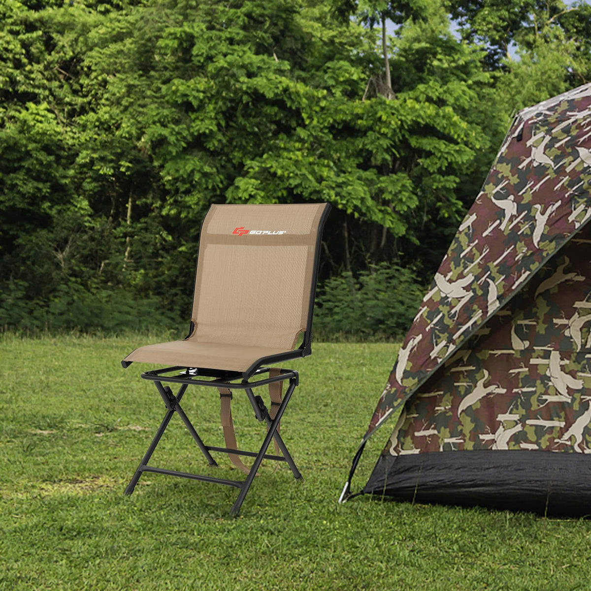 Goplus Hunting Chair, 360° Swivel Folding Hunting Blind Chair with Carrying Strap, 330LBS Capacity, Portable Deer Hunting Stool, Silent Ground Dove Hunting Chair, No Assembly