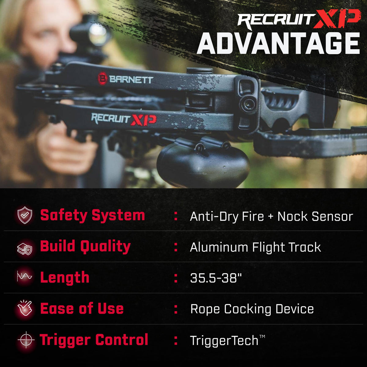 Barnett Recruit XP Crossbow Package, Compact Crossbow with 2 Arrows & 3 Dot Sight, Ideal for Hunting & Training for All Ages