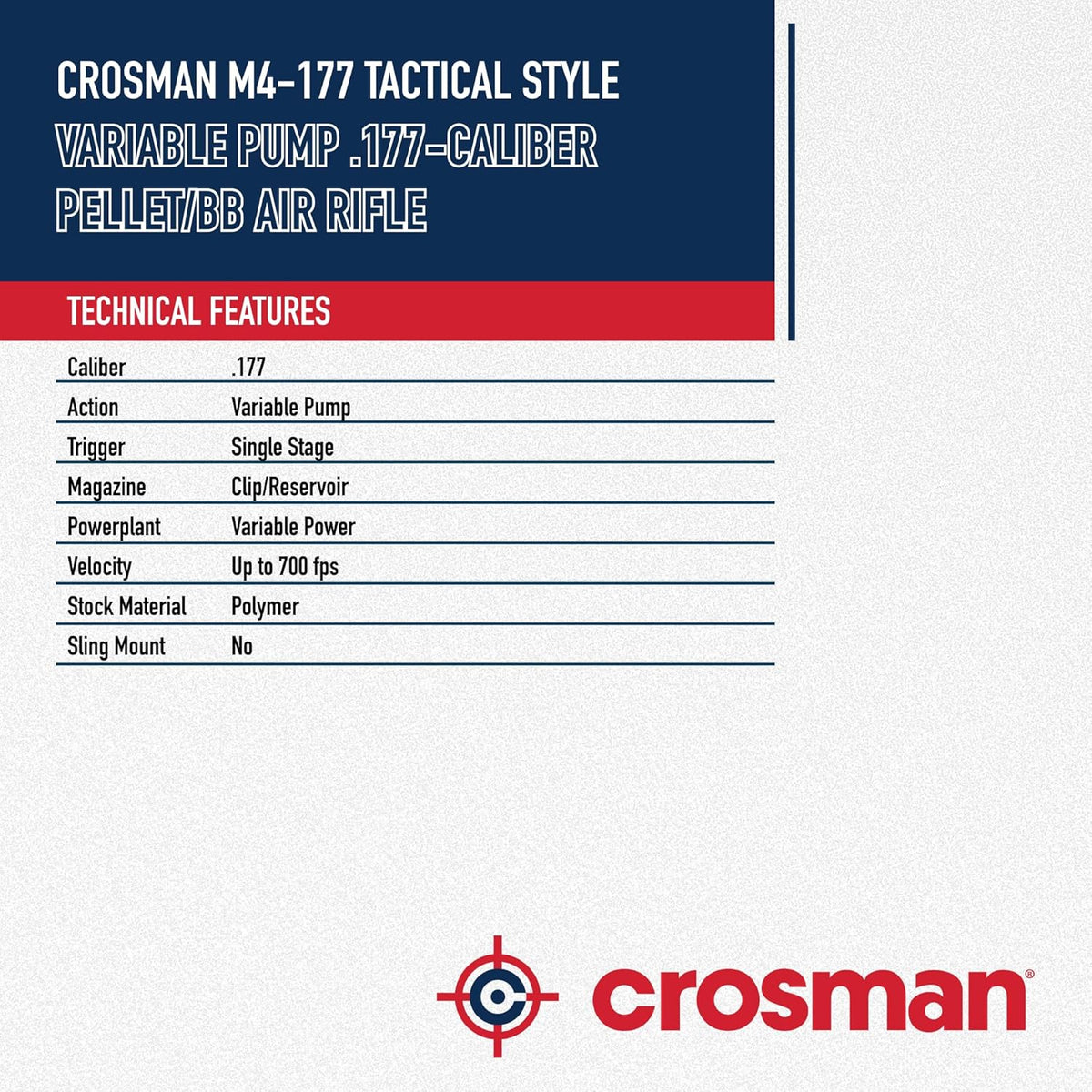 Crosman M4-177 Tactical Style Variable Pump .177-Caliber Pellet/BB Air Rifle Series