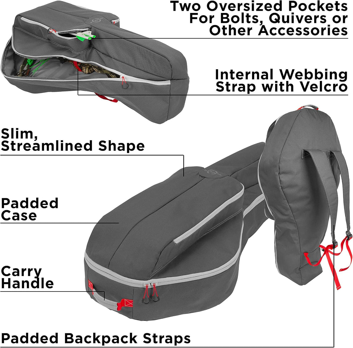Allen Company Titan Krait Crossbow Case (37"x19.5") Fits Most Narrow Width Bows - Gray/Red - Padded Case - Carry Handle, Backpack Straps - 2 Oversized Pockets for Bolts, Quivers - Crossbow Accessories