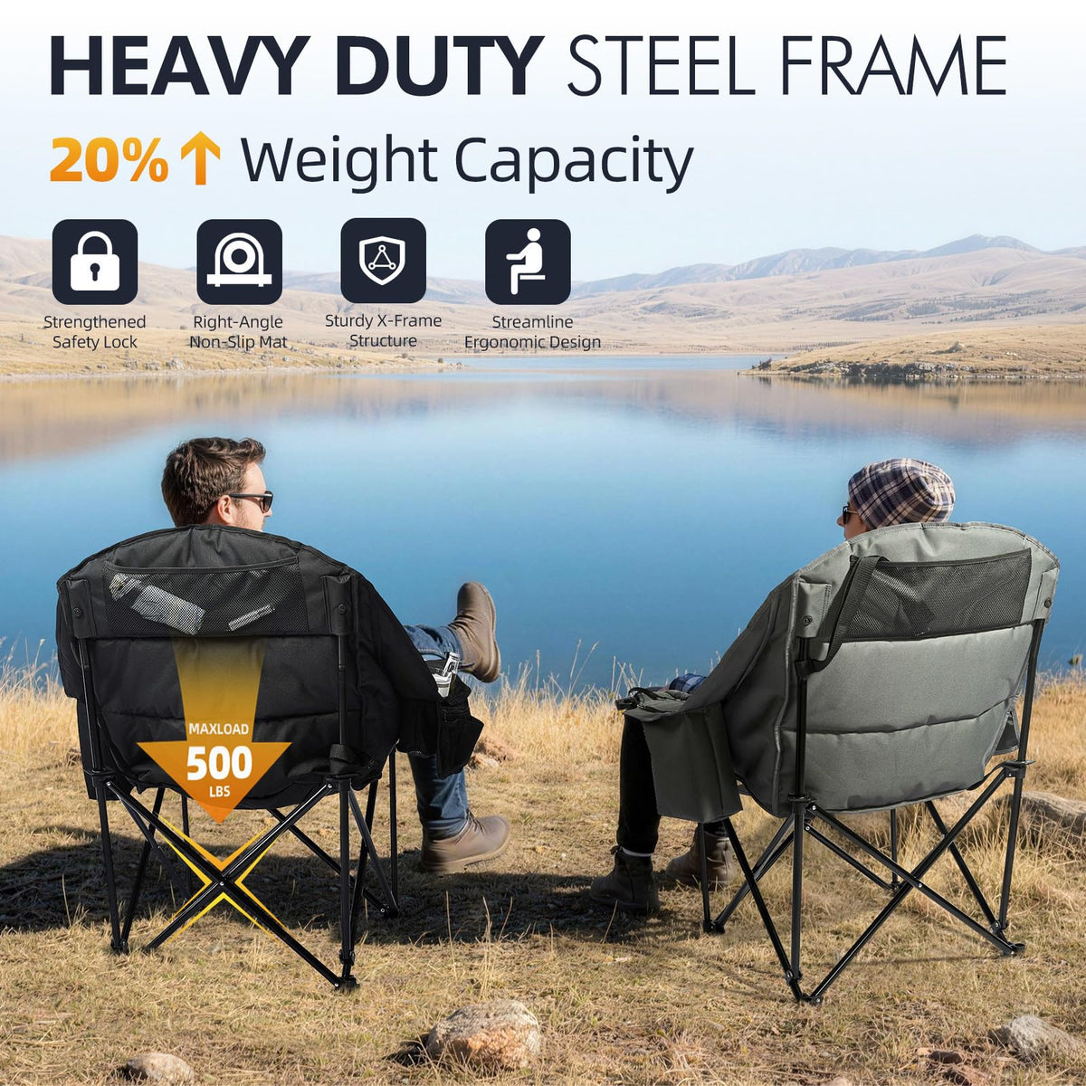 Heated Oversized Camping Chair - Heavy Duty Padded Comfy Warm Outdoor Chair
