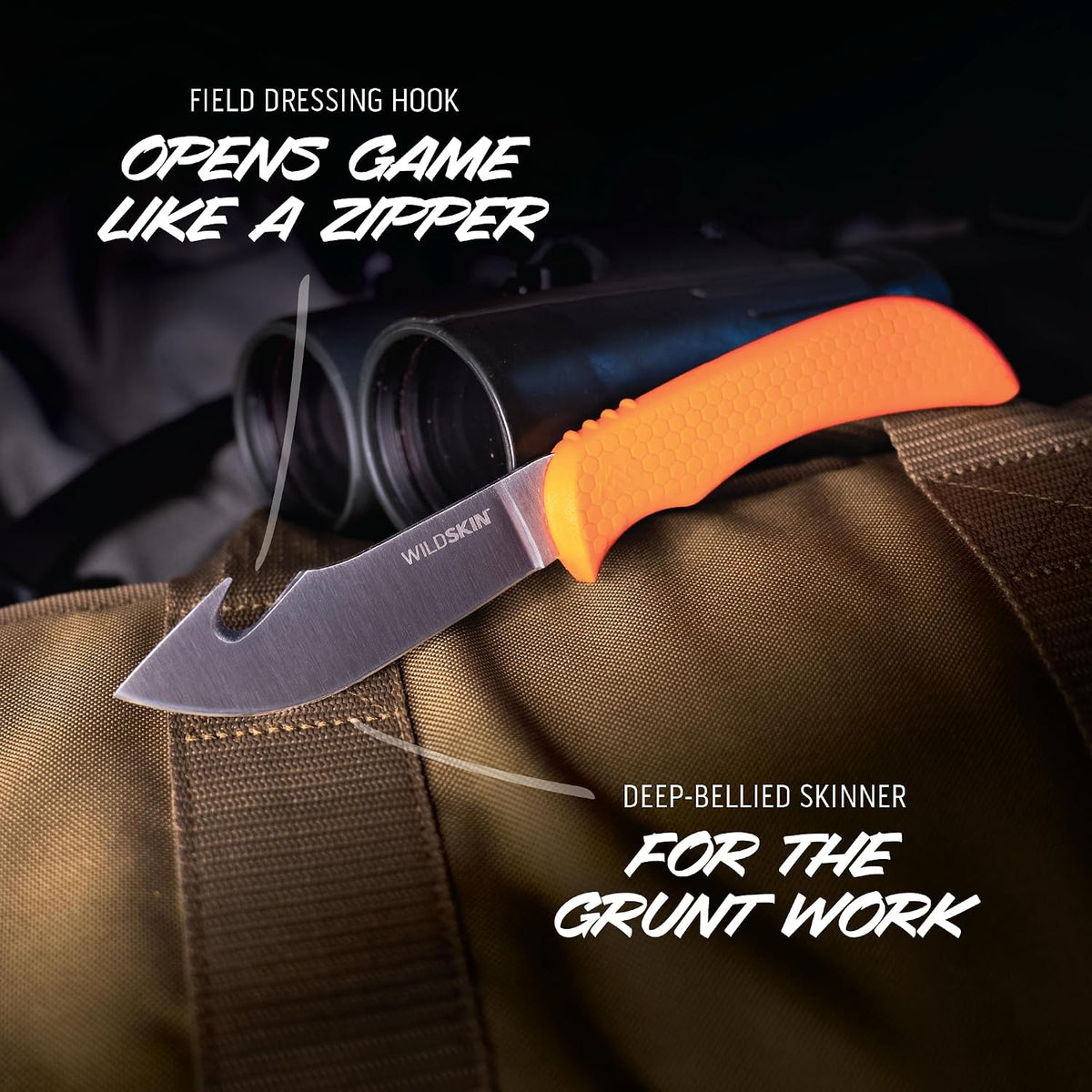 OUTDOOR EDGE WildGuide 4-Piece Hunting Knife Set & Field Dressing Kit | Featuring Razor-Sharp Caping Blade, Gut-Hook Skinning Knife, Bone Saw, in a Camo Nylon Belt Sheath | Butcher Knife Set for Deer