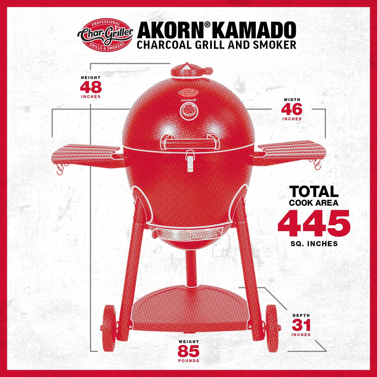 Char-Griller AKORN Jr. Portable Kamado Charcoal Grill and Smoker, Triple-Wall Insulated Steel with Cast Iron Grates and Locking Lid, 155 Sq. In. Cooking Area, Ash
