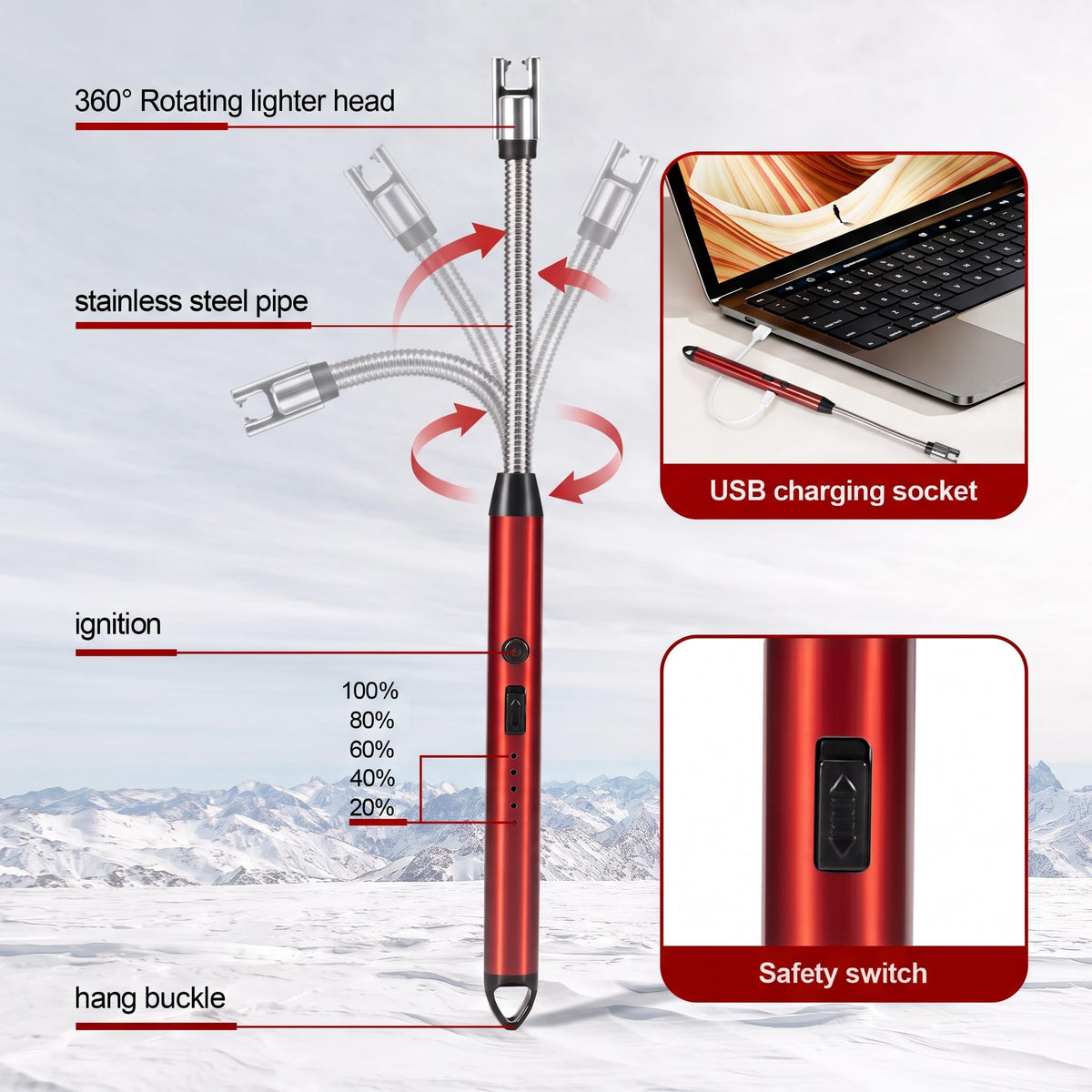 Portable Outdoor Heater with 8FT Hose, 9000 BTU Propane Heater Fuel by Butane/Propane, Self-Ignition, Tip-over&Low-Oxygen Safety Shutoff, Compact Camping&RV Heater for Tents, Hiking(Fuel not included)