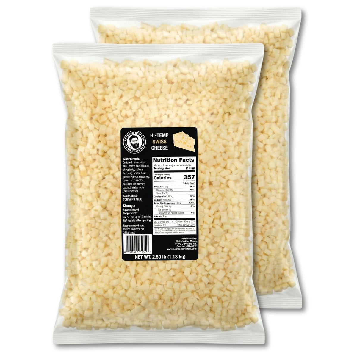Bearded Butchers High-Temp Cheddar Cheese 2.5 lbs – Shelf-Stable 1/4" Cubes for Up to 25 lbs of Meat, 400°F High-Temperature Cheese – Ideal for Sausage Making, Brats, Snack Sticks, Burgers, and More