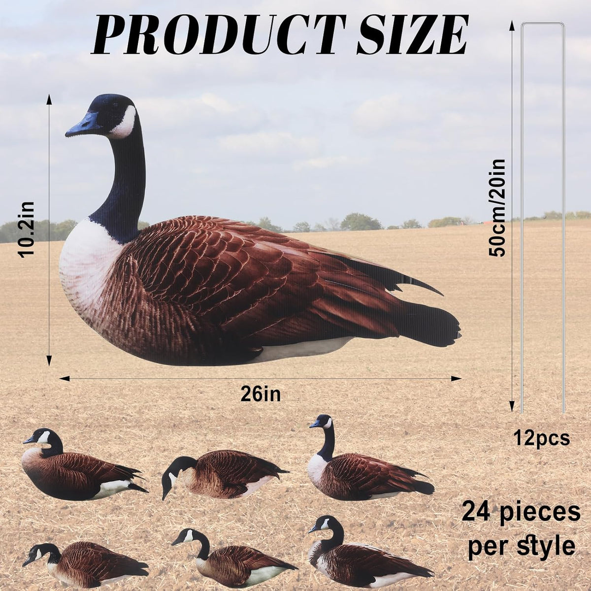 CroBlissful Goose Silhouette Decoys with Metal Stakes Goose Motion Decoys Set Outdoor Hunting Silhouette Stackable Realistic Vivid Easy to Carry for Field Pond