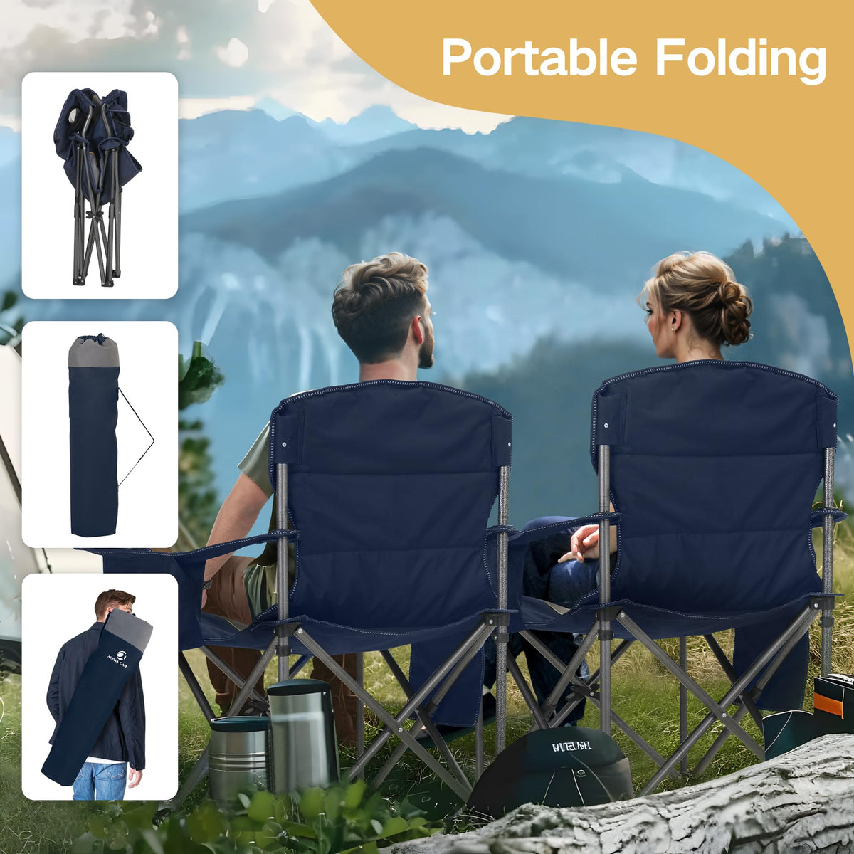 ALPHA CAMP Oversized Fully Padded Camping Chairs with Lumbar Support