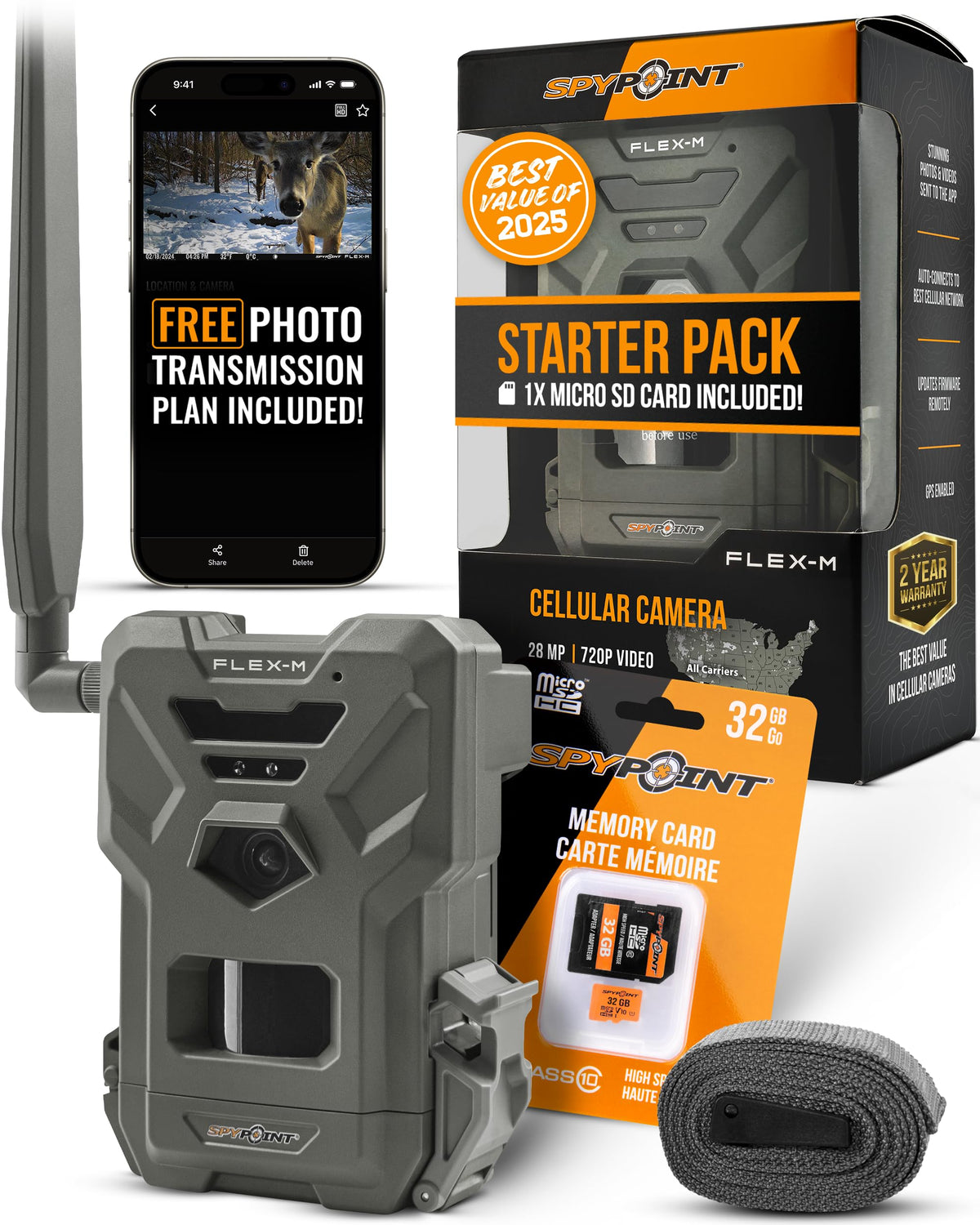 SPYPOINT Flex-M Twin, Cellular Trail Camera, Night Vision, Free Photo Plan