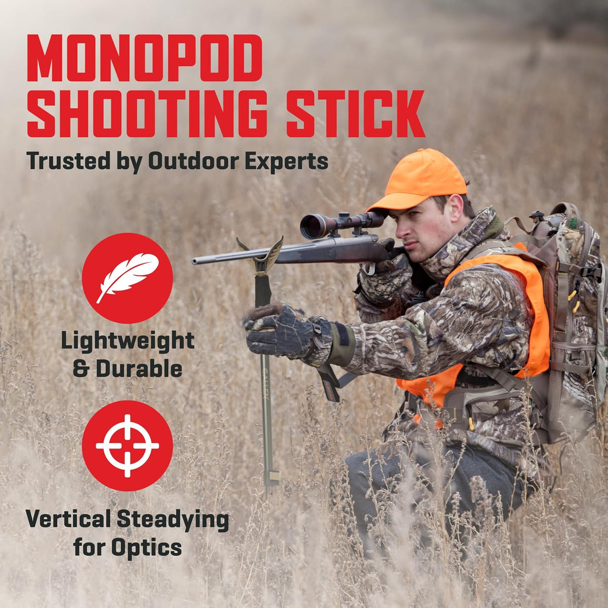 Allen Company Monopod Shooting Stick and Gun Rest - Adjustable Height - Removable Cradle - Padded Grip - Aluminum - Rifle Shooting Rest, Camera Stand - Gun Accessories, Hunting Gear