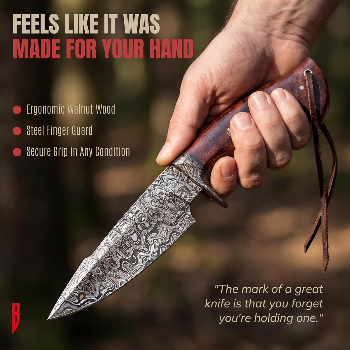 Hunting Damascus Knife Fixed Blade 10" Handmade Patented - Predator Hunter