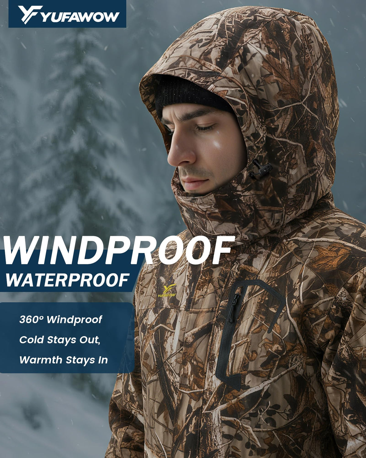 Yufawow Men Winter Jacket Skiing Jacket Insulated Fleece Lined Waterproof Windbreaker for Snowboard Hiking Camping ATV Outdoor Work