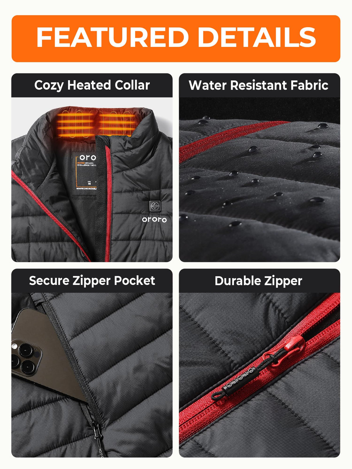 ORORO Women’s Heated Vest, 4 Heating Zones Lightweight Electric Vest